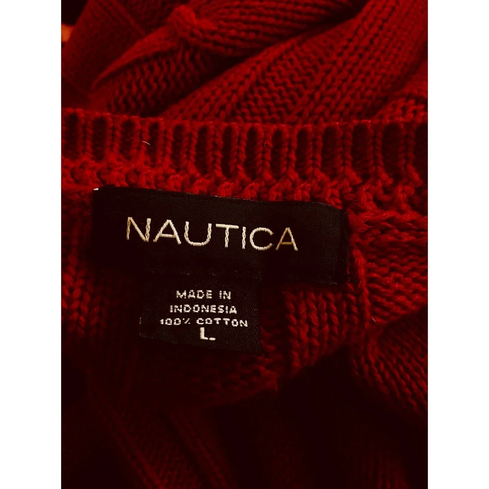 Nautica Mens Red 100% Cotton Ribbed Knit Crew Neck Pullover Classic Sweater L‎